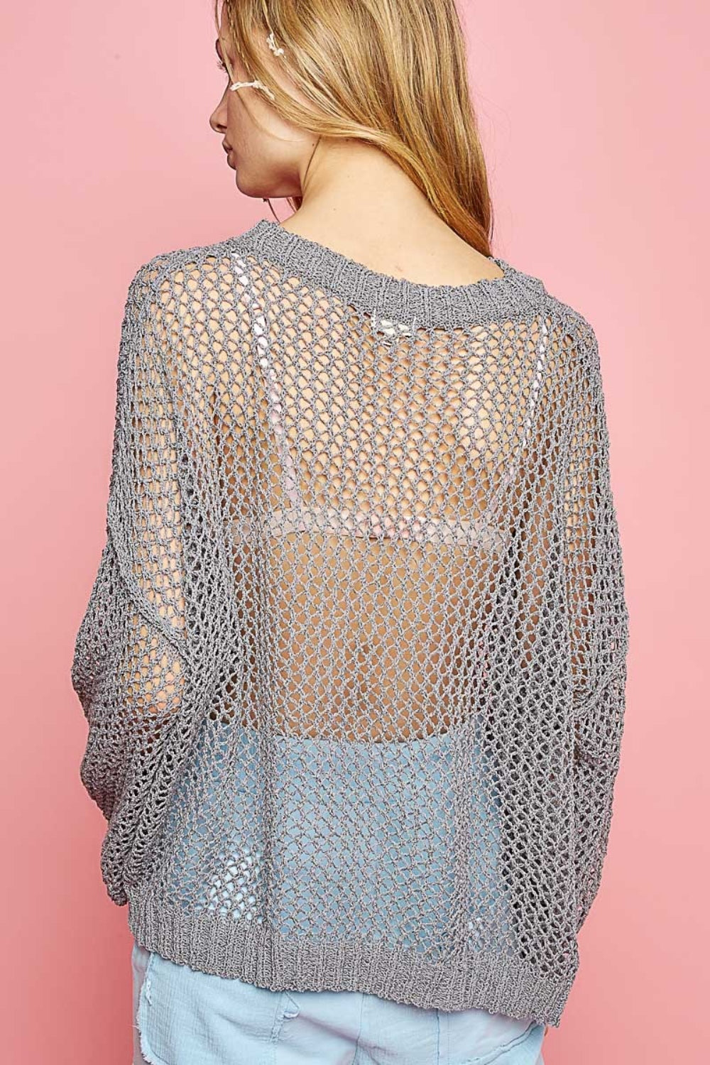 POL Star Patch Long Sleeve Knit Cover Up